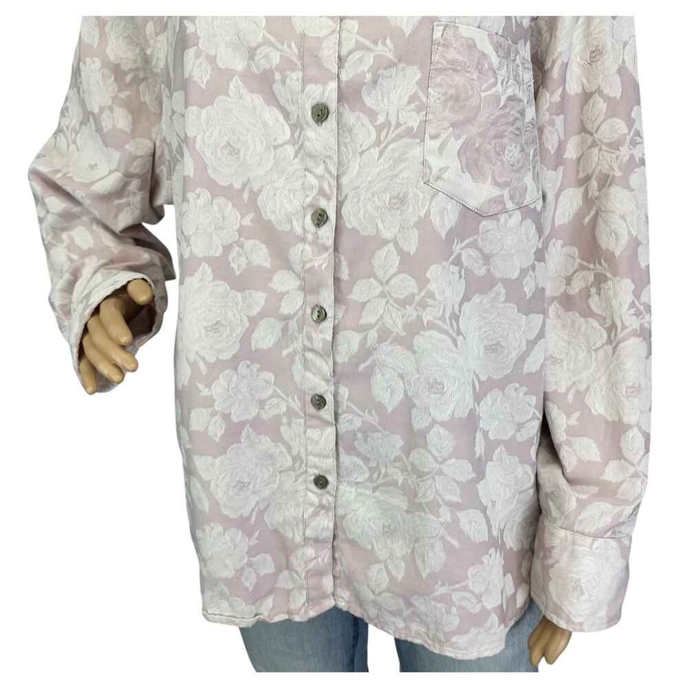 J. Jill Textured Pure Cotton Floral Shirt Pink Plus Size 3X - Picture 7 of 9